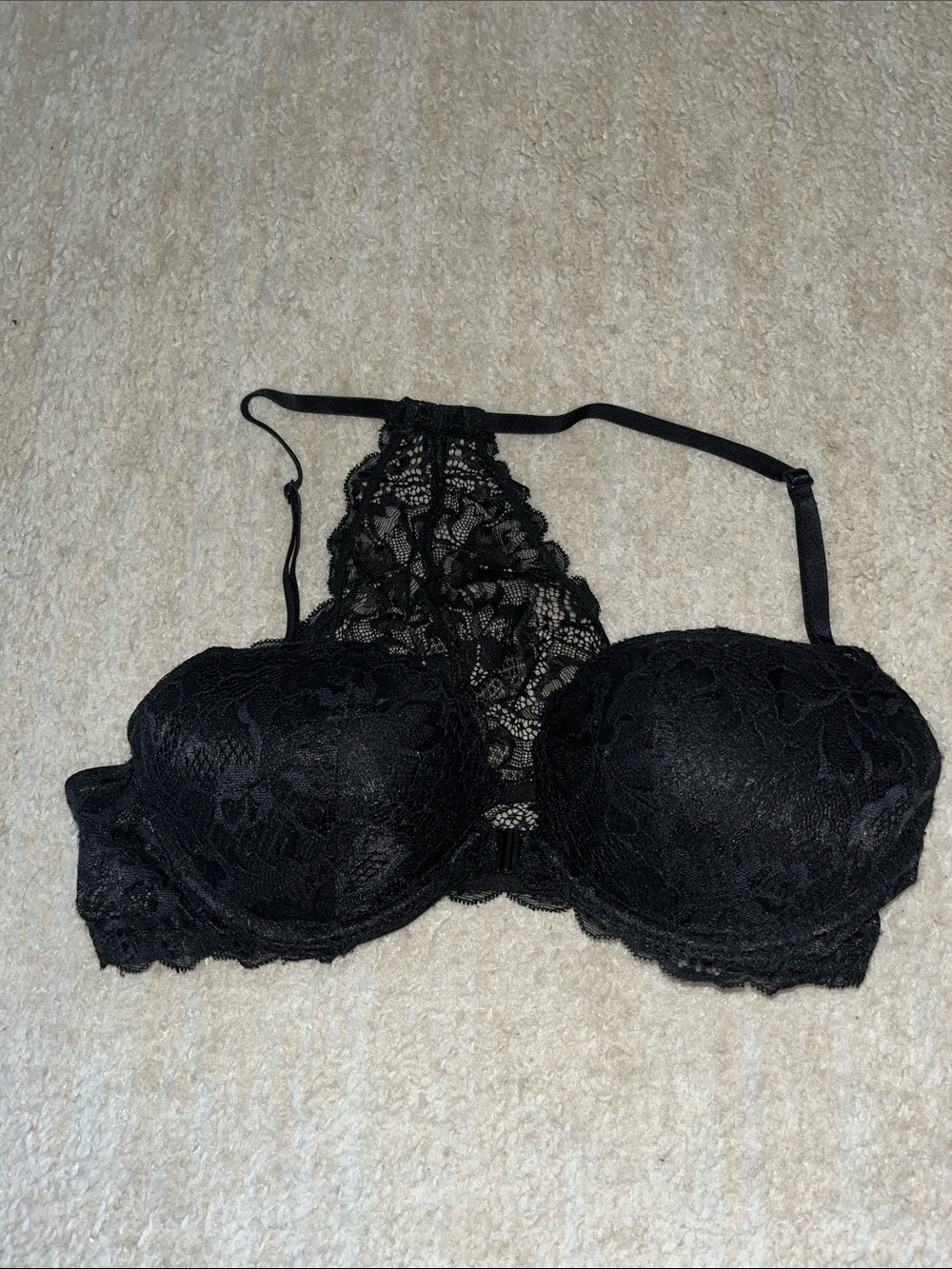VS Pink Black Floral Lace Racerback Date Push-Up Bra